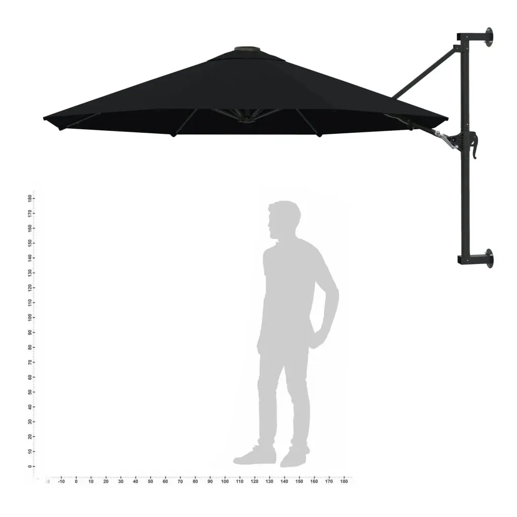 Wall-Mounted Parasol with Metal Pole 300 cm Black 47300