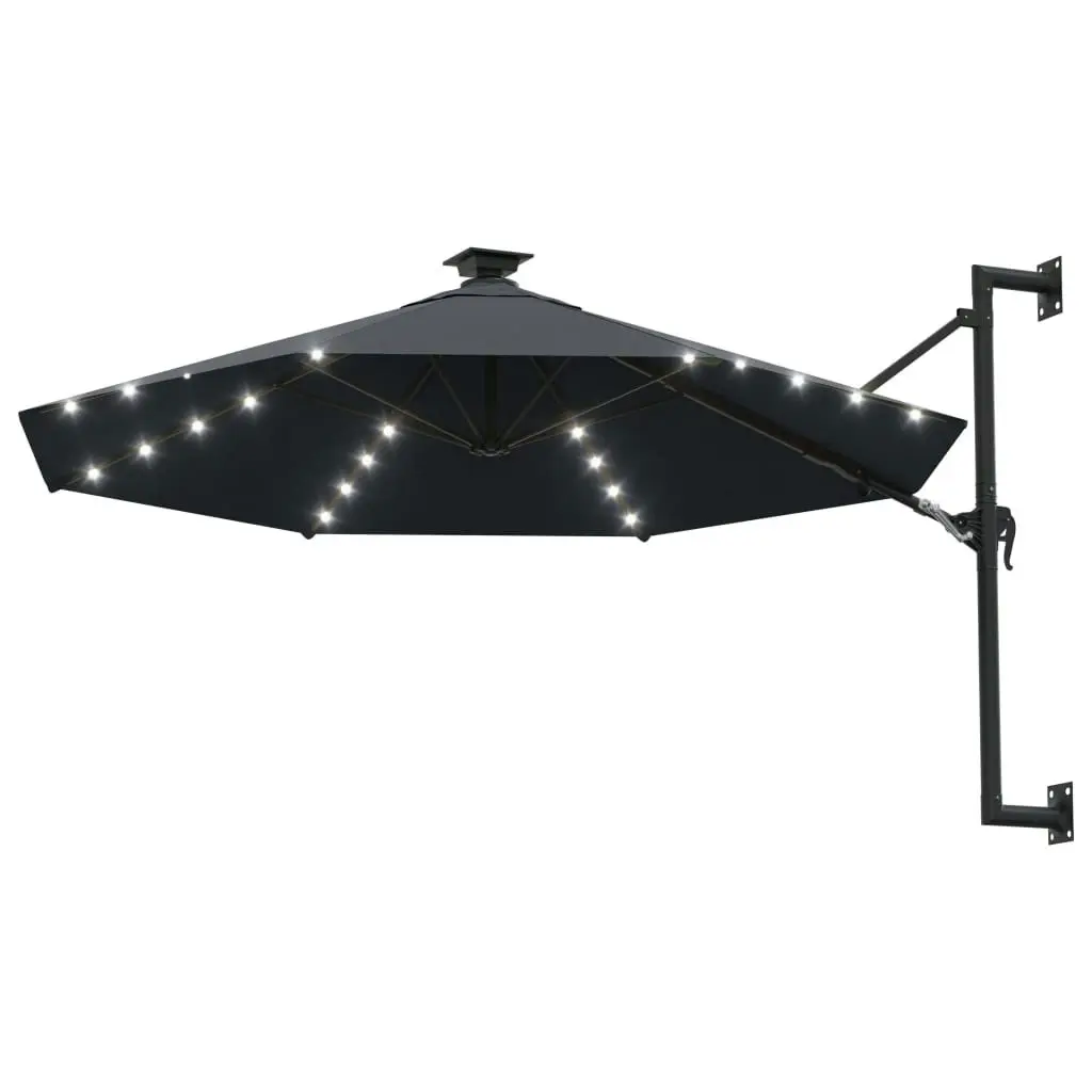 Wall-mounted Parasol with LEDs and Metal Pole 300 cm Anthracite 312524