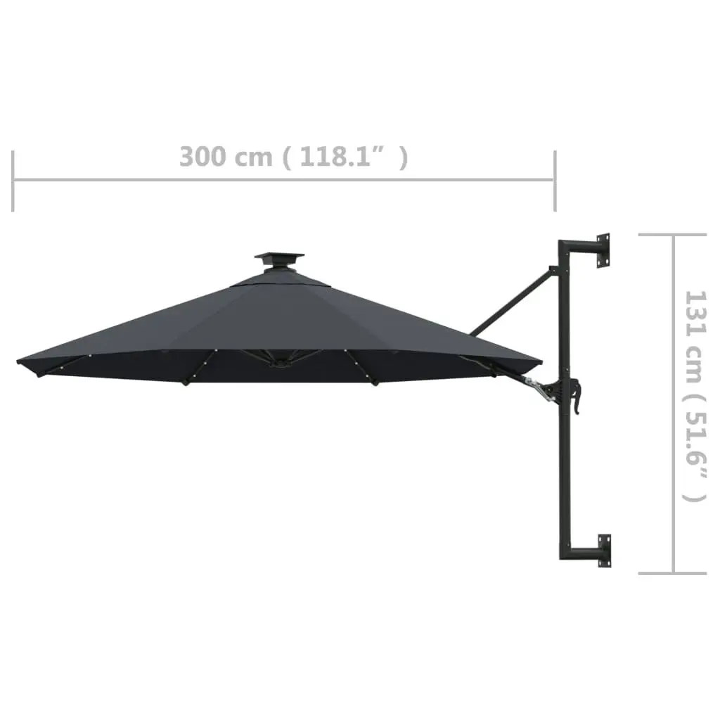 Wall-mounted Parasol with LEDs and Metal Pole 300 cm Anthracite 312524