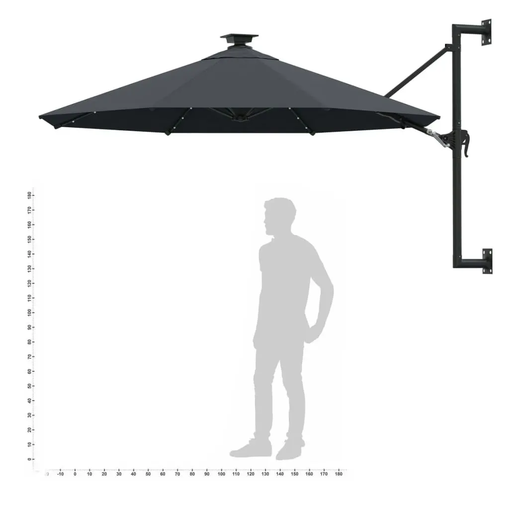 Wall-mounted Parasol with LEDs and Metal Pole 300 cm Anthracite 312524