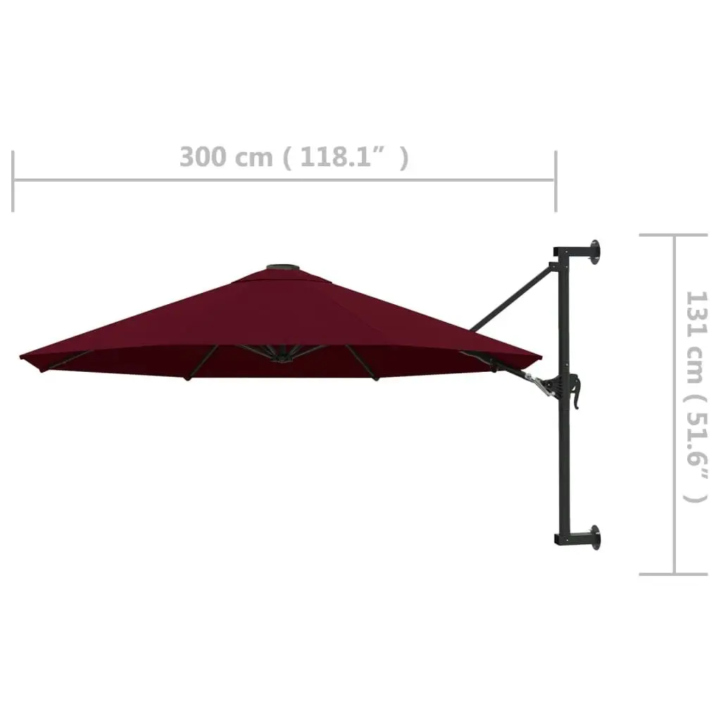 Wall-Mounted Parasol with Metal Pole 300 cm Burgundy 47298