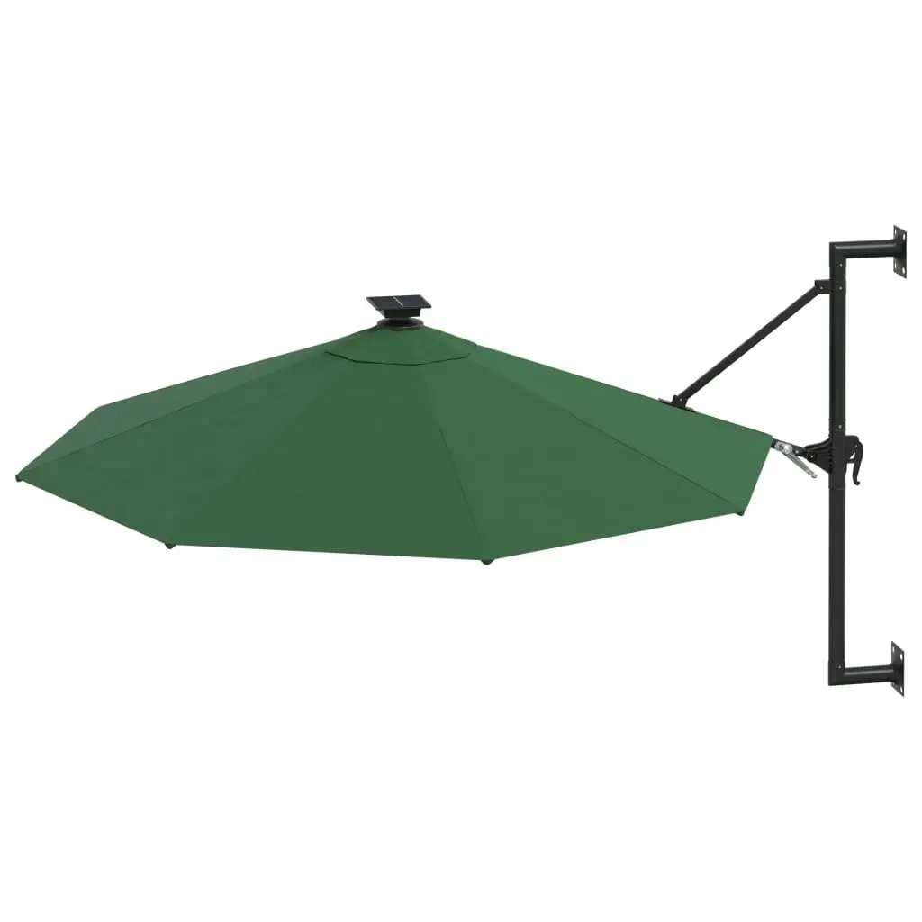 Wall-mounted Parasol with LEDs and Metal Pole 300 cm Green 312523