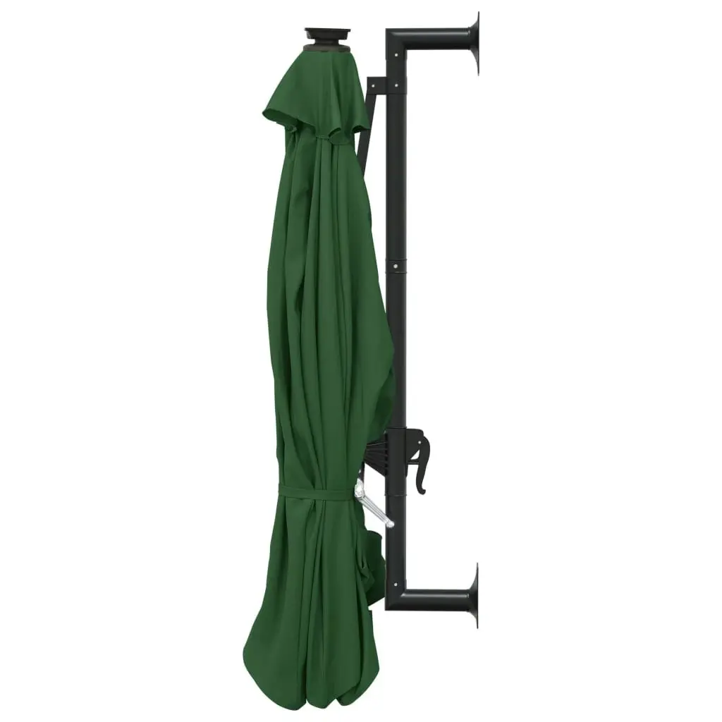 Wall-mounted Parasol with LEDs and Metal Pole 300 cm Green 312523