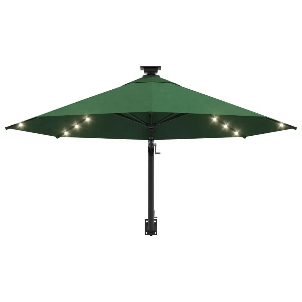 Wall-mounted Parasol with LEDs and Metal Pole 300 cm Green 312523