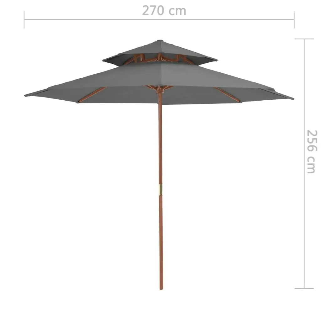 Double Decker Parasol with Wooden Pole 270 cm Anthracite 44519