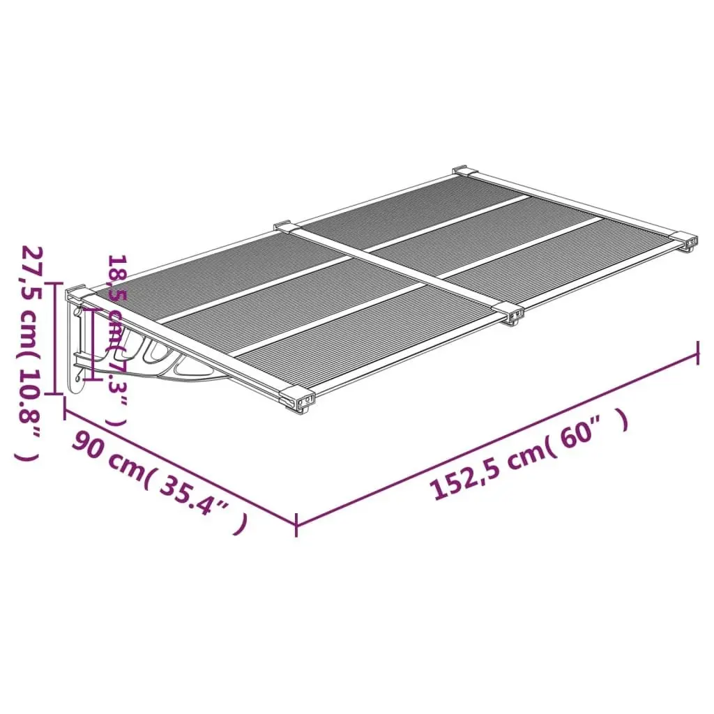 Door Canopy Grey and Transparent 152.5x90 cm Polycarbonate 153691