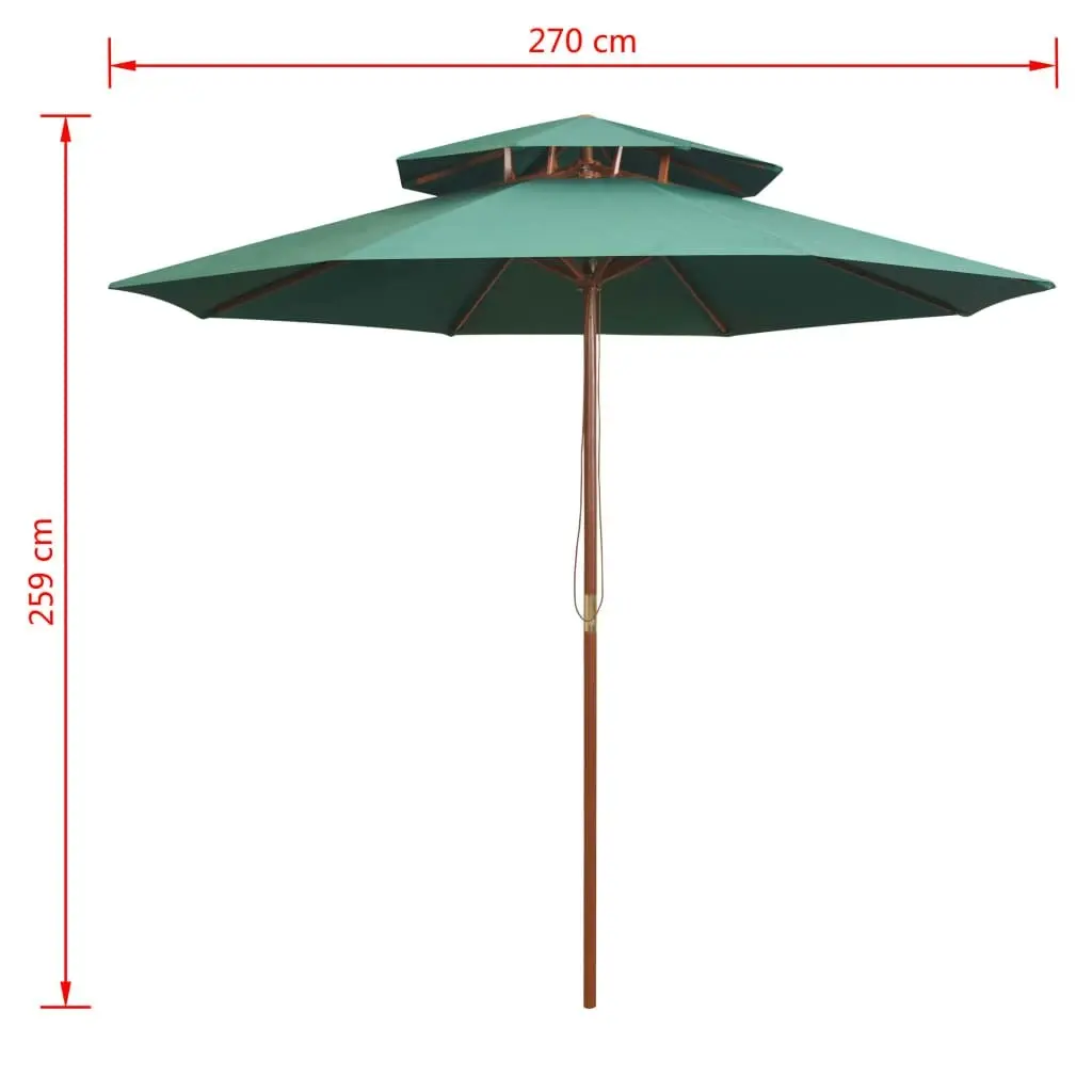 Double Decker Parasol 270x270 cm Wooden Pole Green 42963