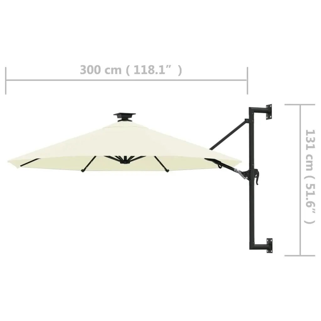 Wall-mounted Parasol with LEDs and Metal Pole 300 cm Sand 312522