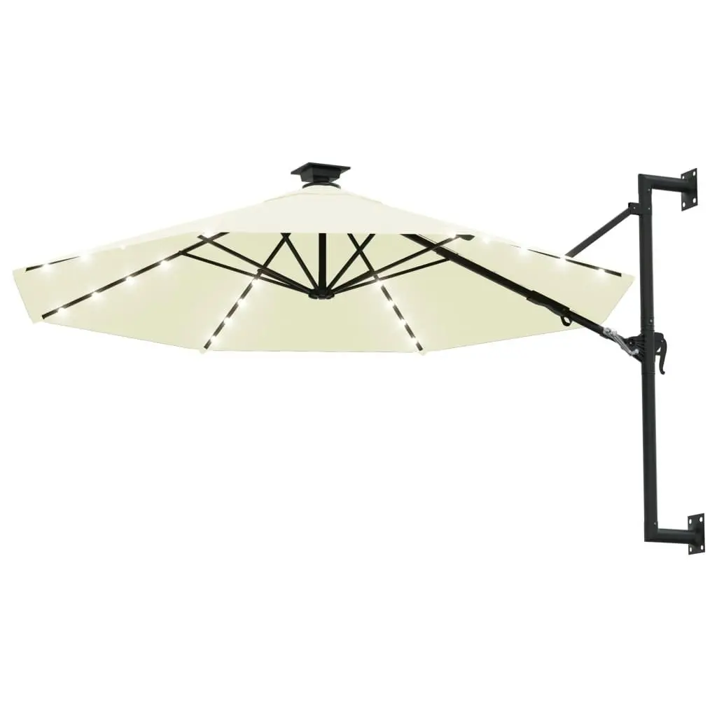 Wall-mounted Parasol with LEDs and Metal Pole 300 cm Sand 312522