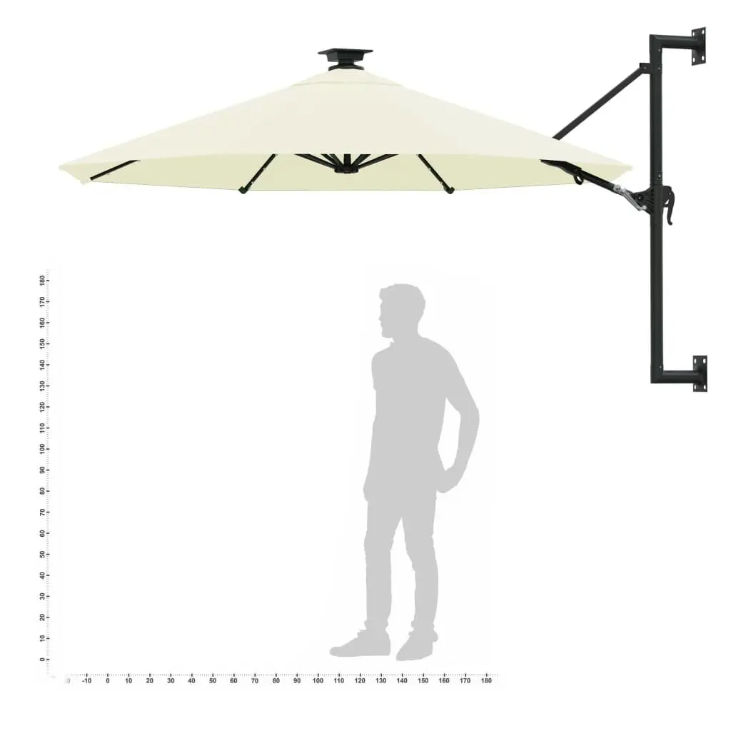 Wall-mounted Parasol with LEDs and Metal Pole 300 cm Sand 312522