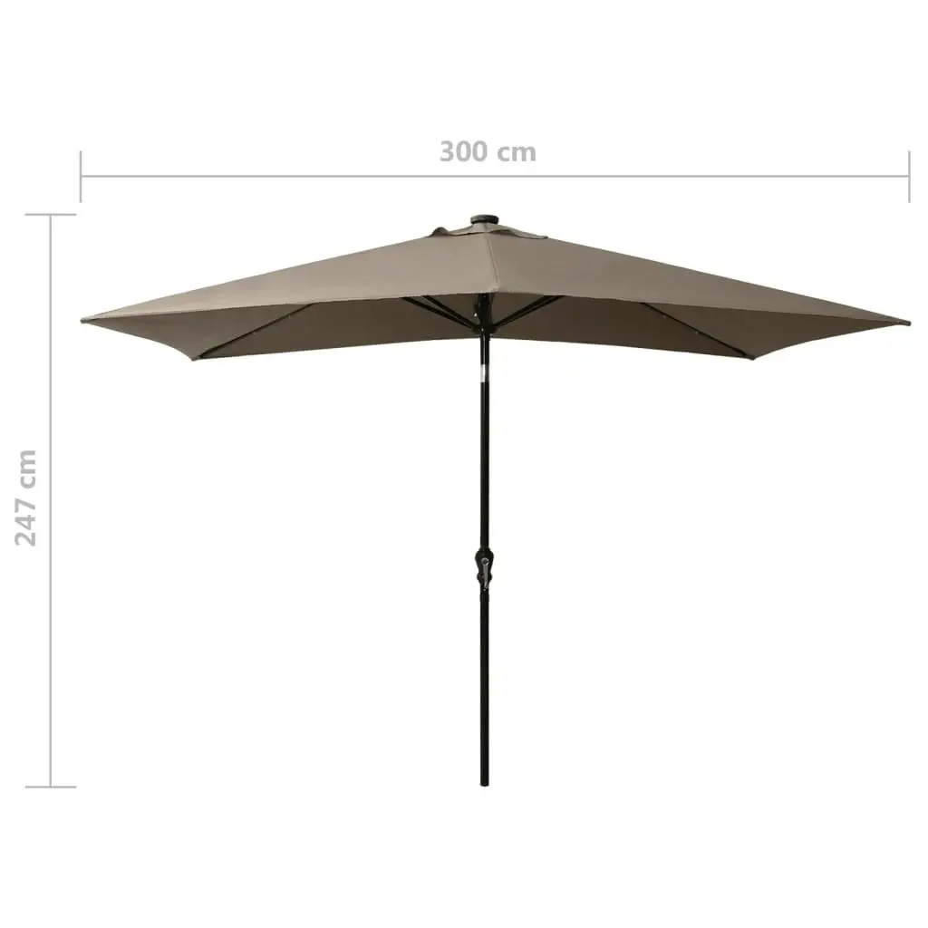 Parasol with LEDs and Steel Pole Taupe 2x3 m 313789