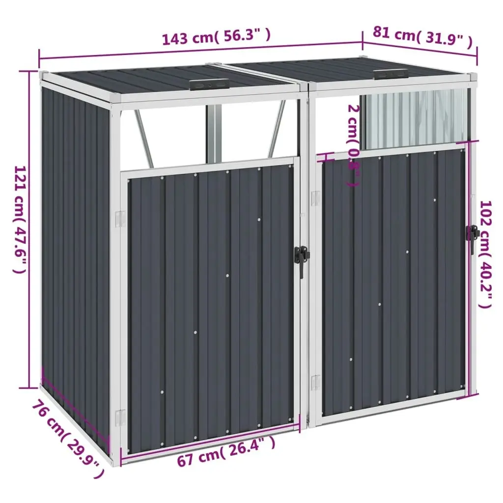 Double Garbage Bin Shed Anthracite 143x81x121 cm Steel 46279