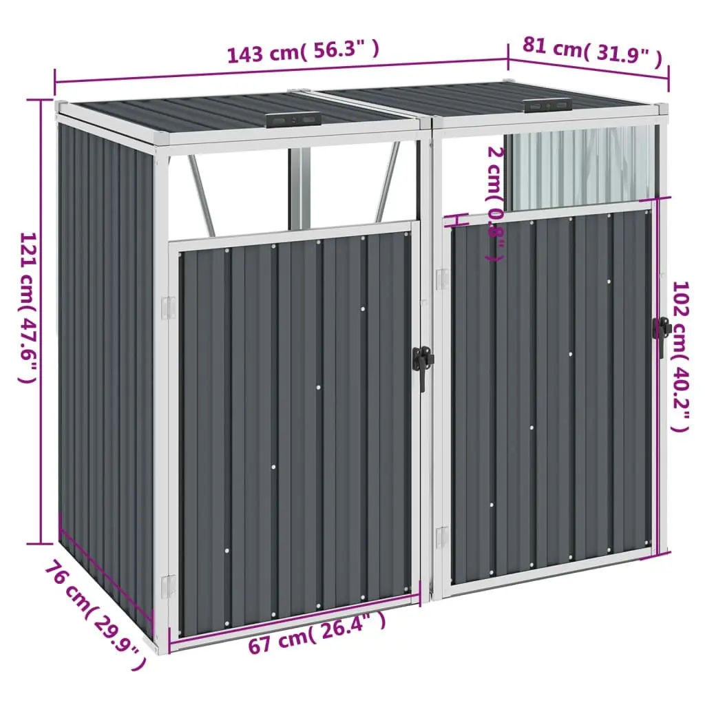 Double Garbage Bin Shed Grey 143x81x121 cm Steel 46278