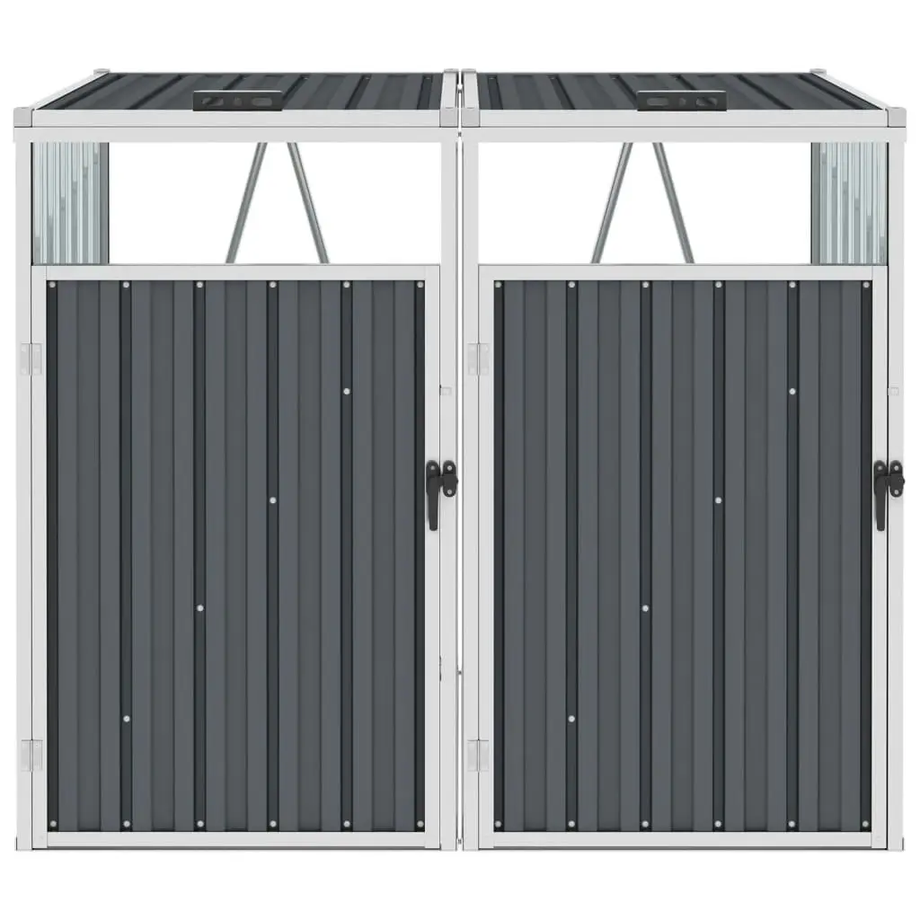 Double Garbage Bin Shed Grey 143x81x121 cm Steel 46278