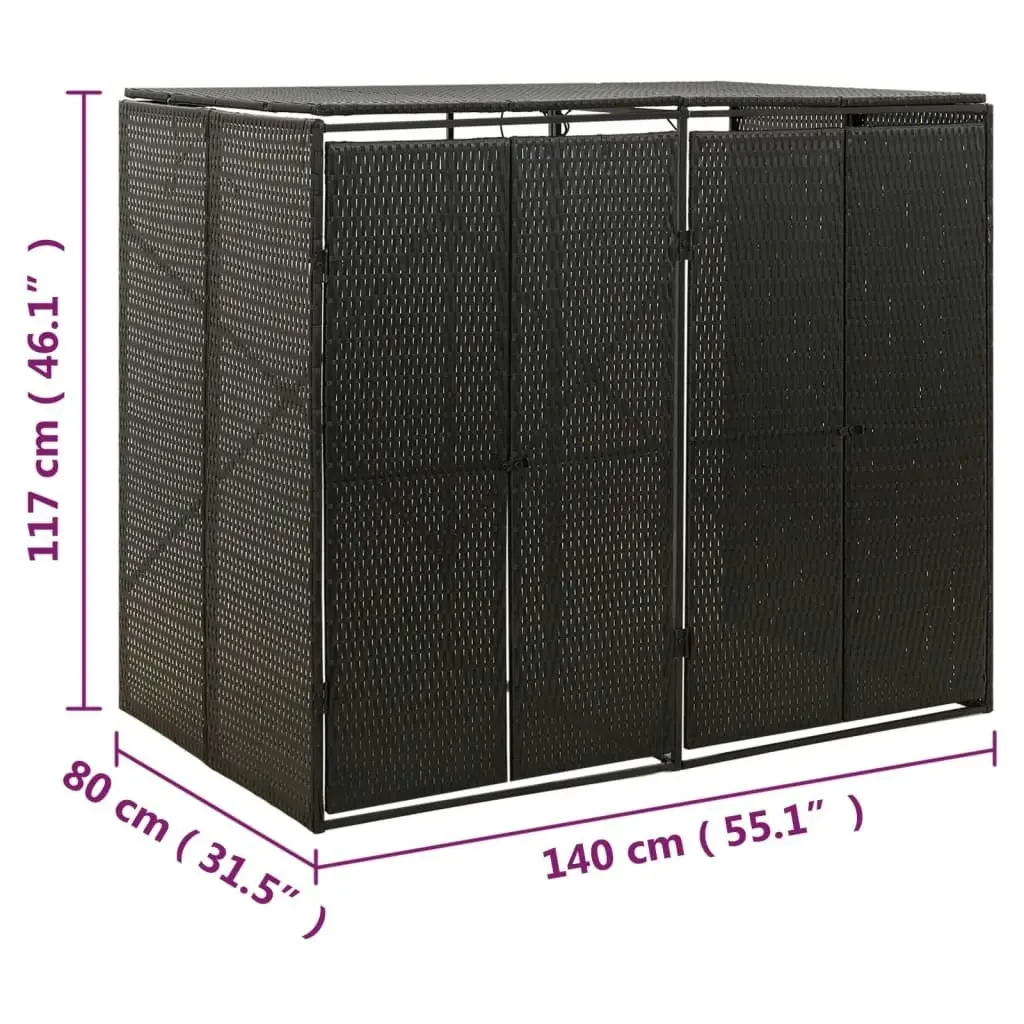 Double Wheelie Bin Shed Black 140x80x117 cm Poly Rattan 319861