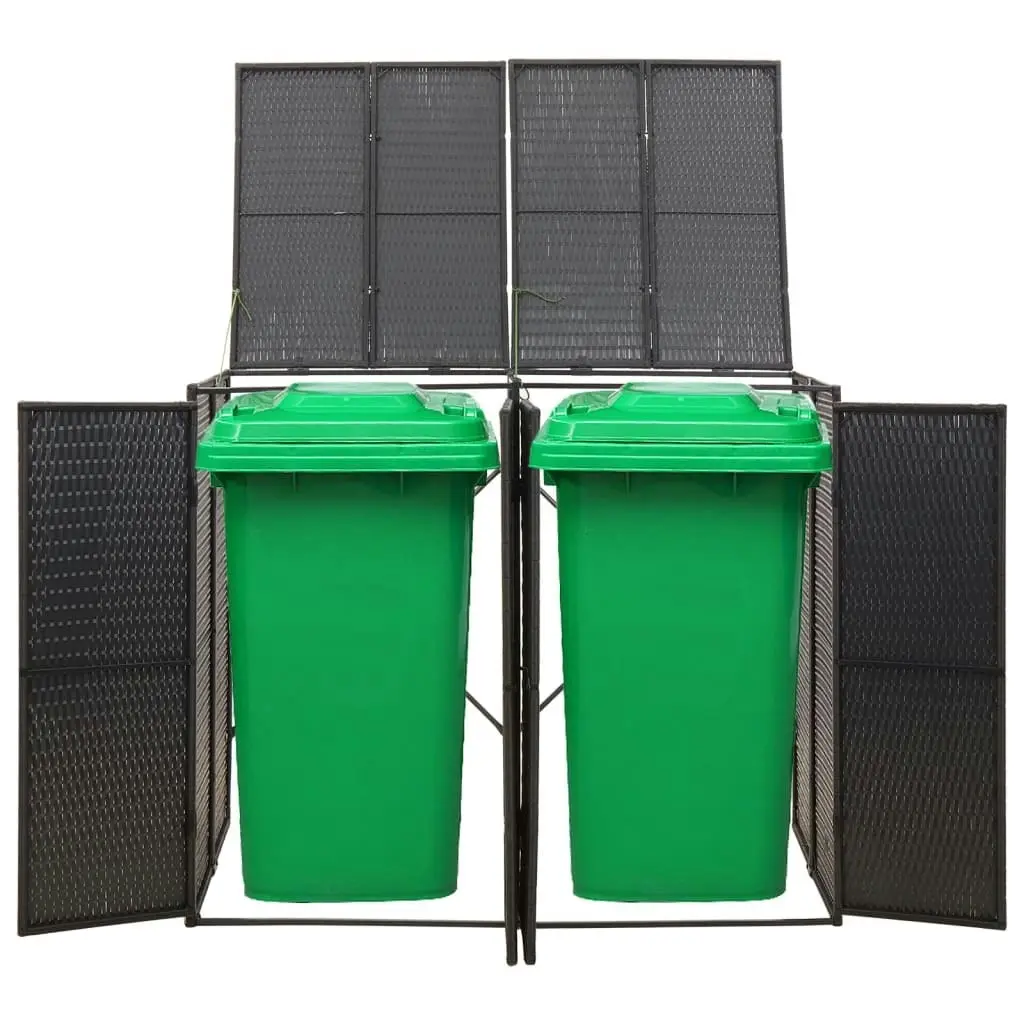 Double Wheelie Bin Shed Black 140x80x117 cm Poly Rattan 319861