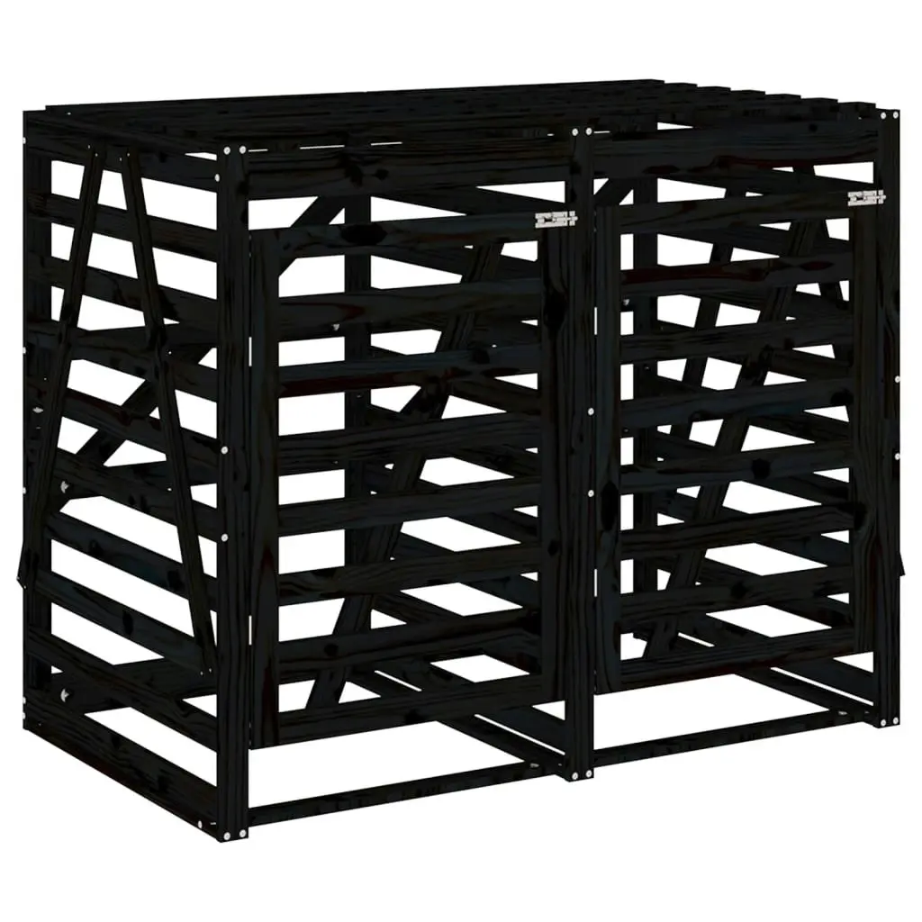 Double Wheelie Bin Storage Black Solid Wood Pine 3157689