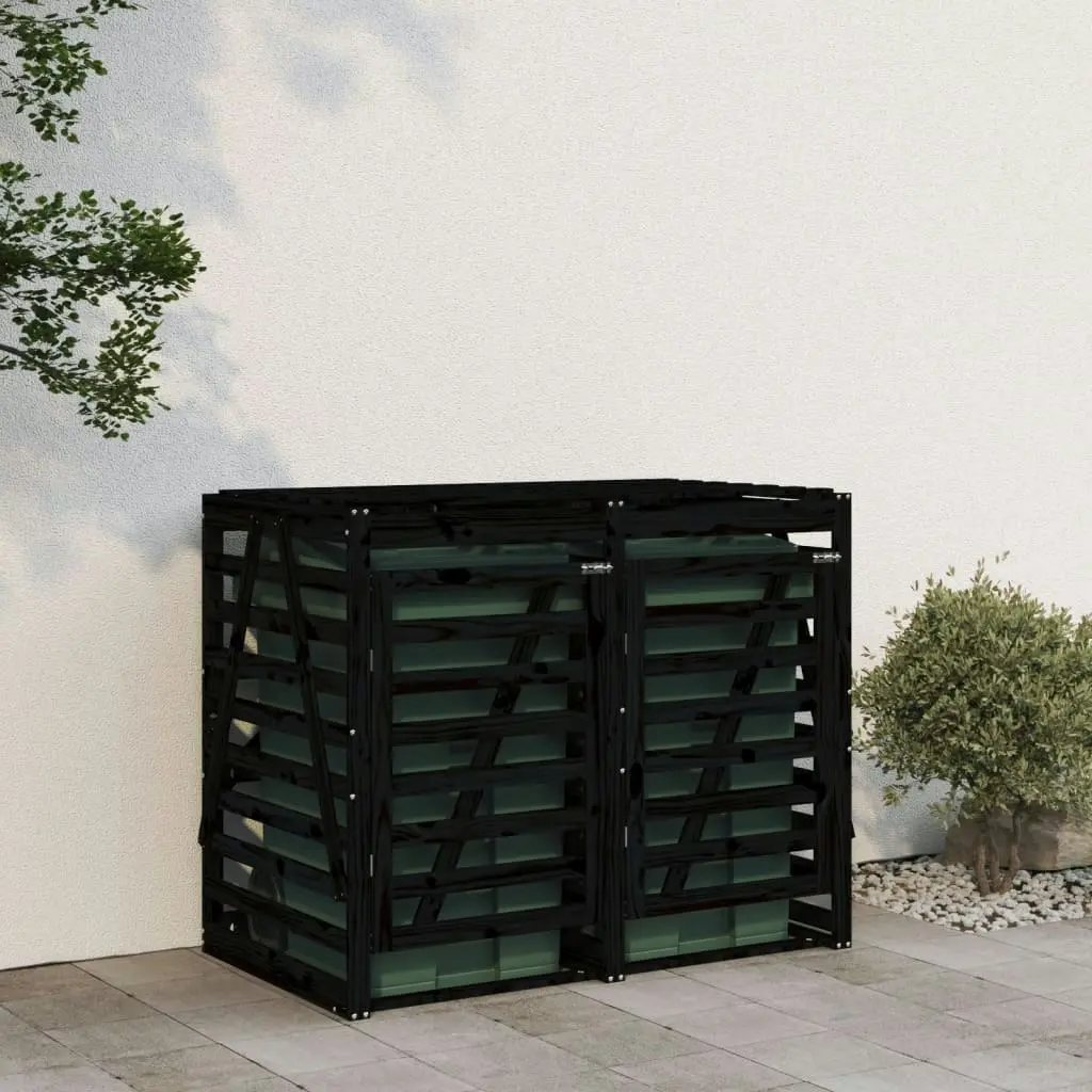 Double Wheelie Bin Storage Black Solid Wood Pine 3157689