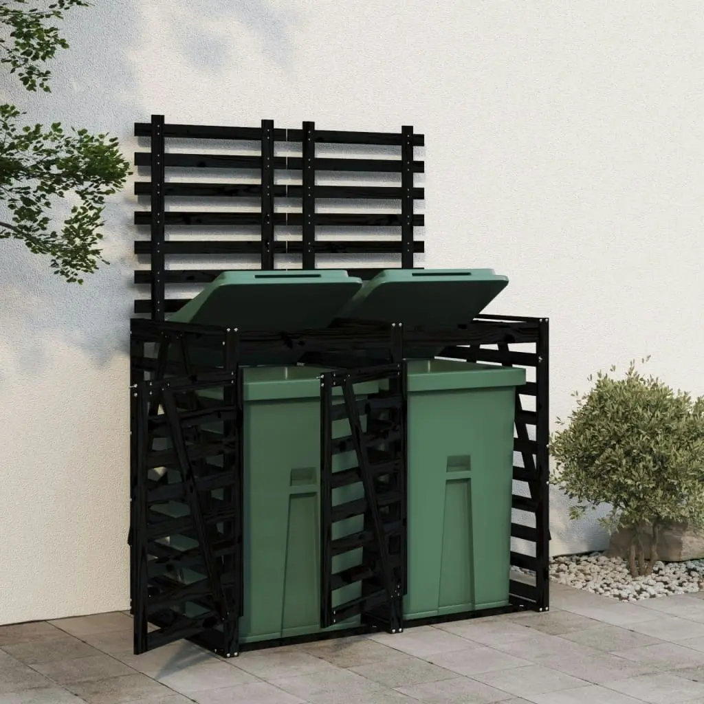 Double Wheelie Bin Storage Black Solid Wood Pine 3157689