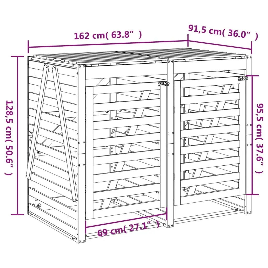 Double Wheelie Bin Storage Black Solid Wood Pine 3157689