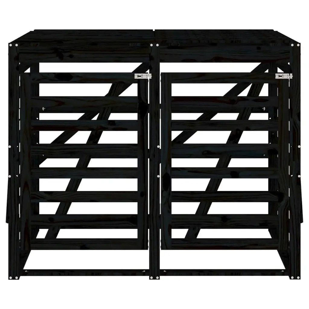 Double Wheelie Bin Storage Black Solid Wood Pine 3157689