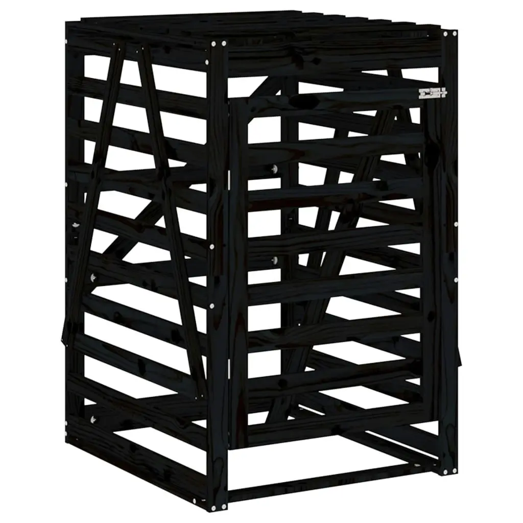 Double Wheelie Bin Storage Black Solid Wood Pine 3157689