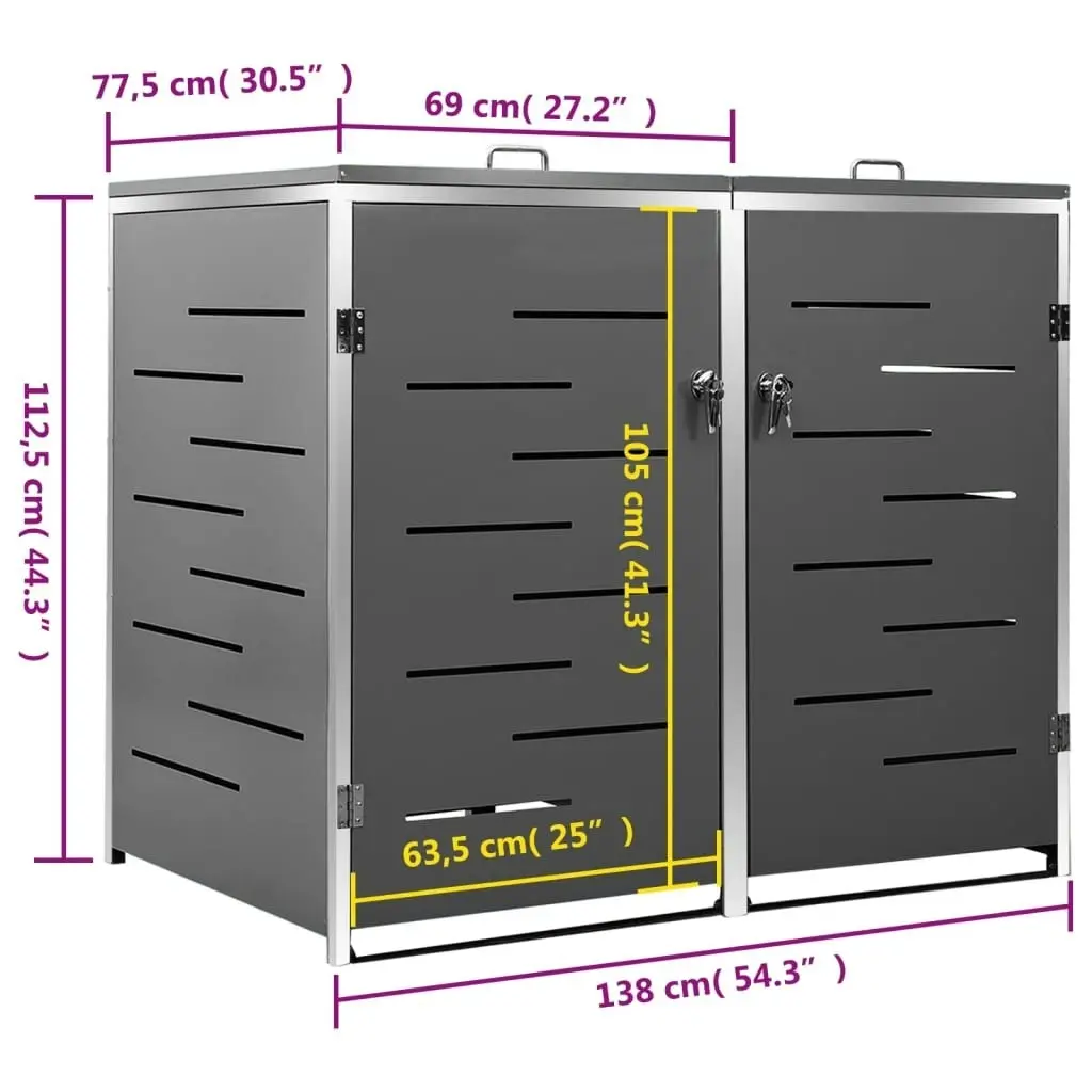 Double Wheelie Bin Shed 138x77.5x112.5 cm Stainless Steel 149555