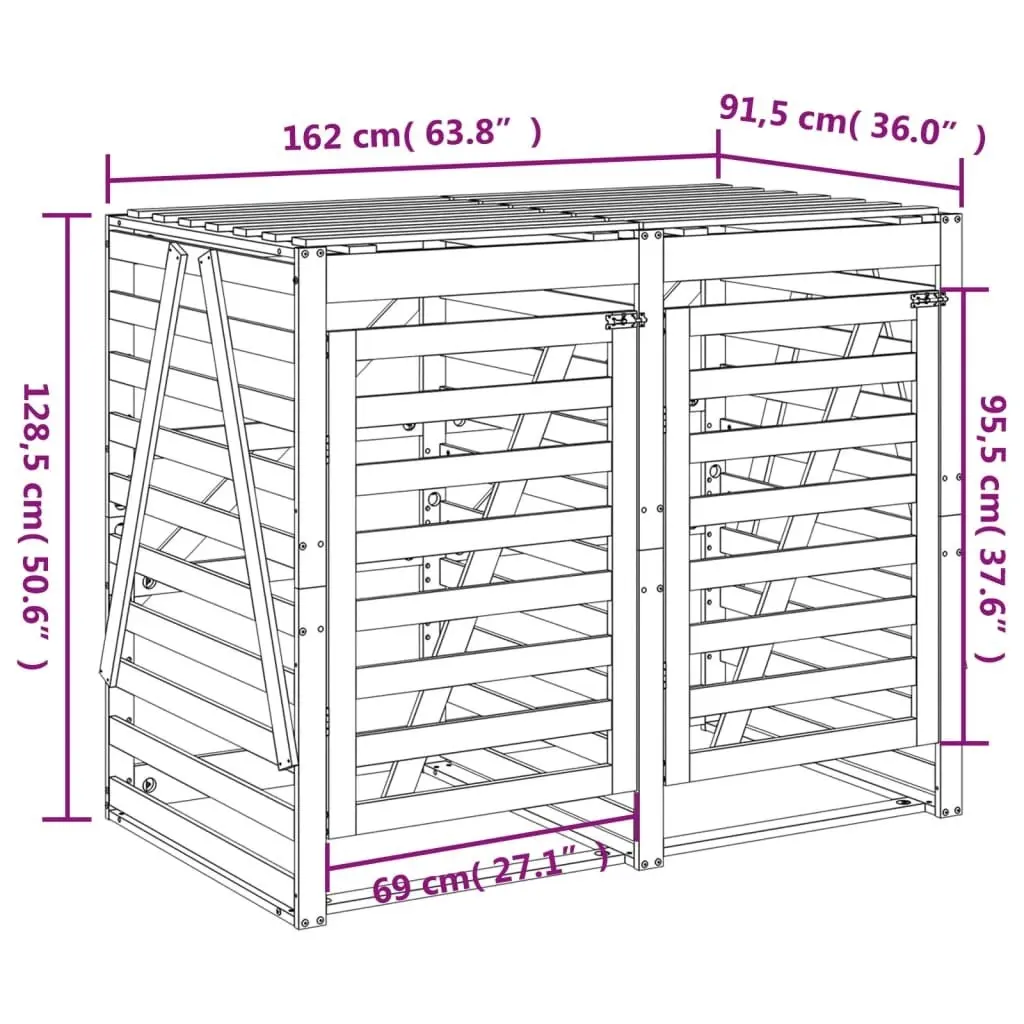 Double Wheelie Bin Storage Solid Wood Pine 3157685