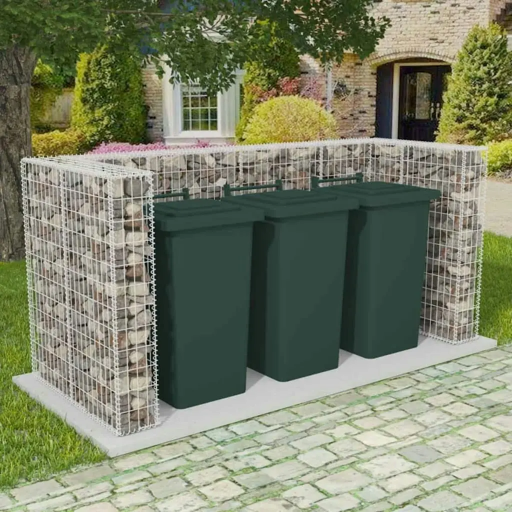 Gabion Triple Wheelie Bin Surround Steel 250x100x120 cm 142560