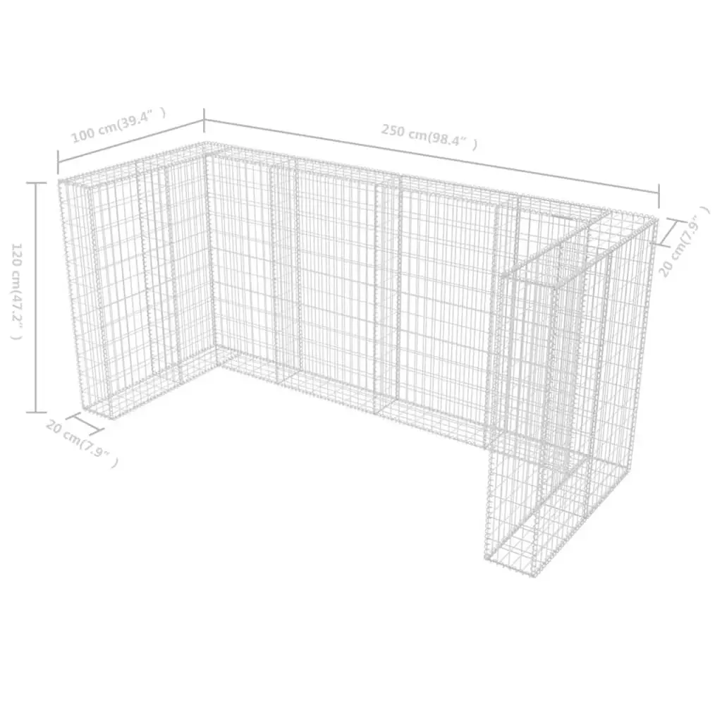 Gabion Triple Wheelie Bin Surround Steel 250x100x120 cm 142560