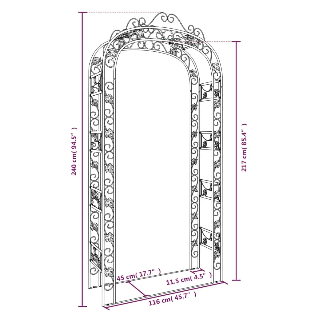 Garden Arch Black 116x45x240 cm Steel 319350