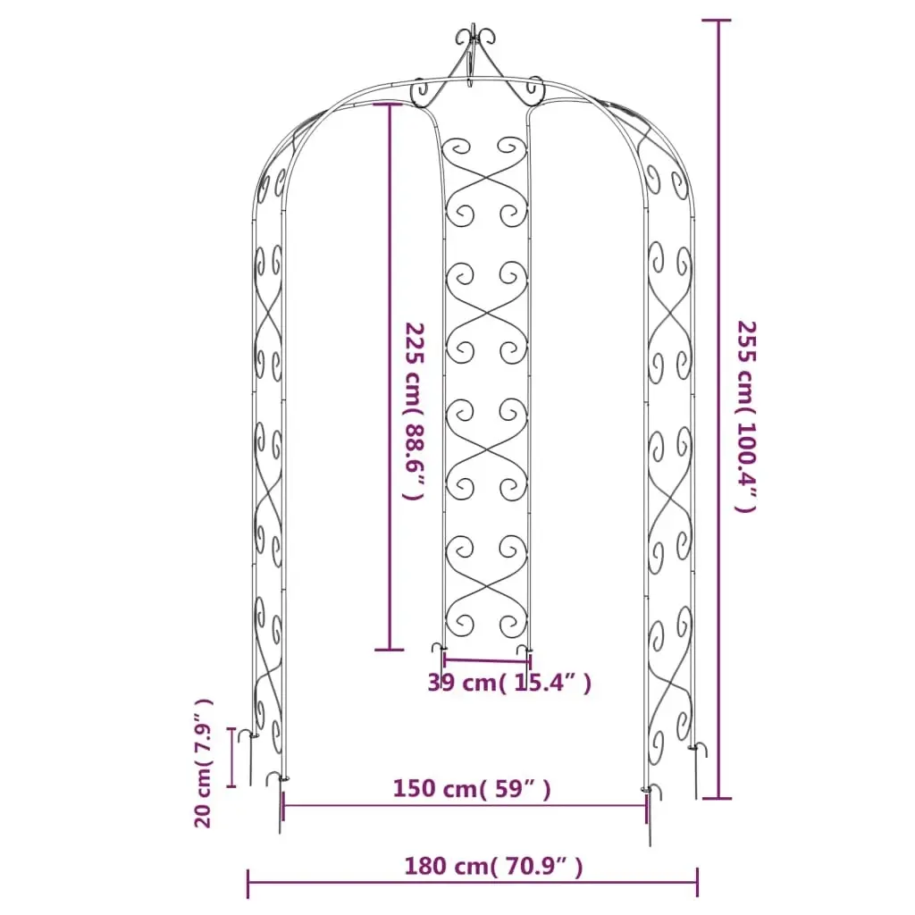 Garden Arch Black Ø180x255 cm Steel 319351