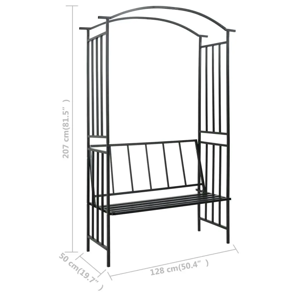 Garden Arch with Bench Black 128x50x207 cm Iron 47093