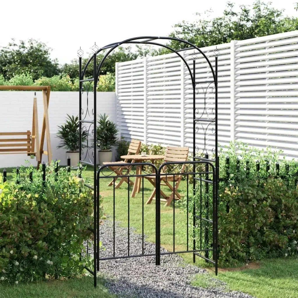 Garden Arch with Gate Black 108x45x235 cm Steel 319352