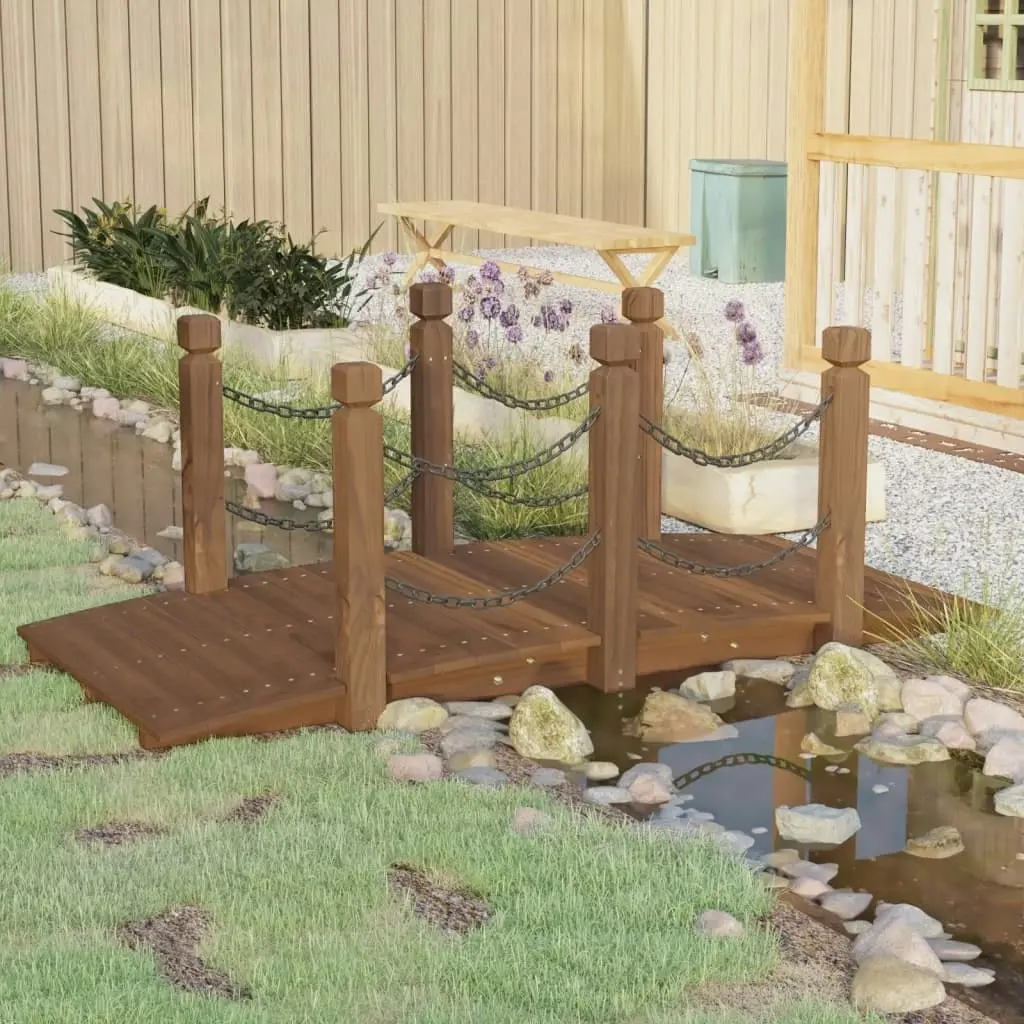 Garden Bridge with Chain Railings 150x67x56cm Solid Wood Spruce 363358