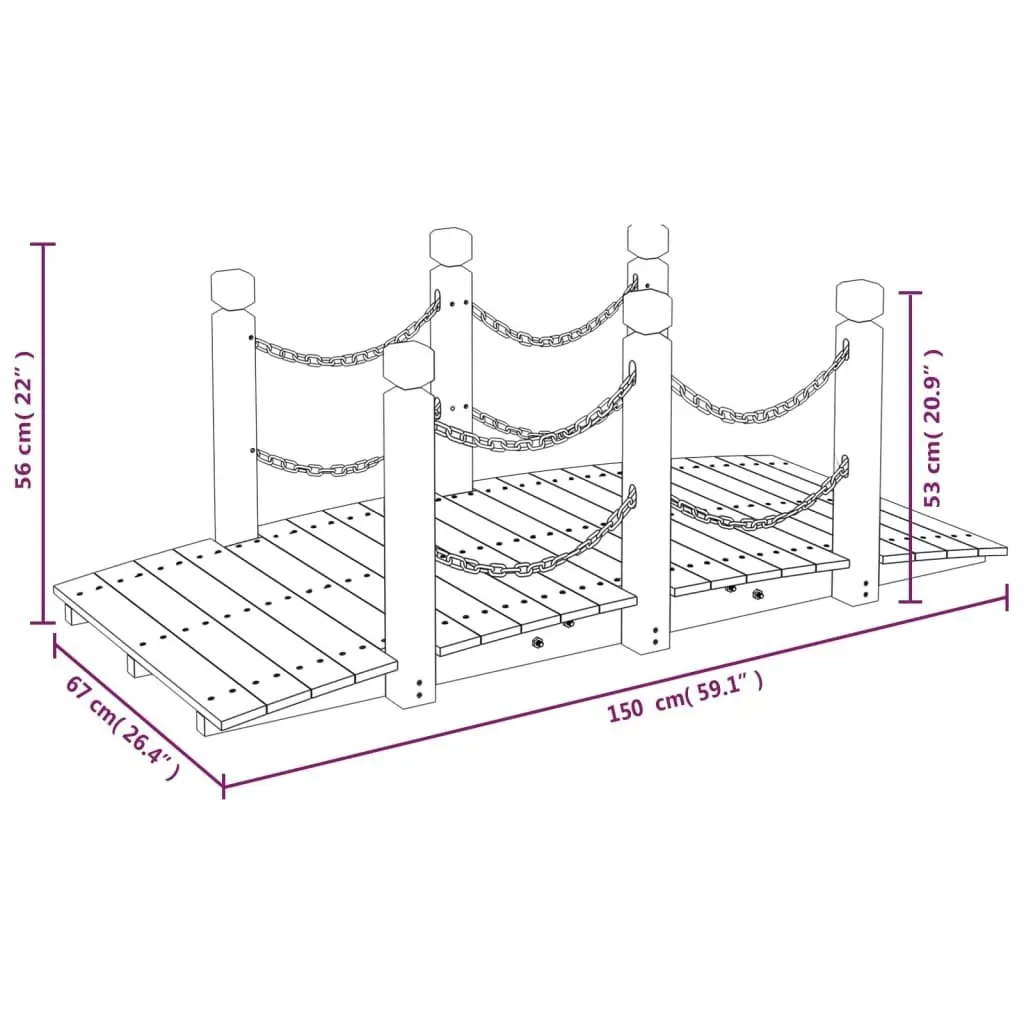 Garden Bridge with Chain Railings 150x67x56cm Solid Wood Spruce 363358