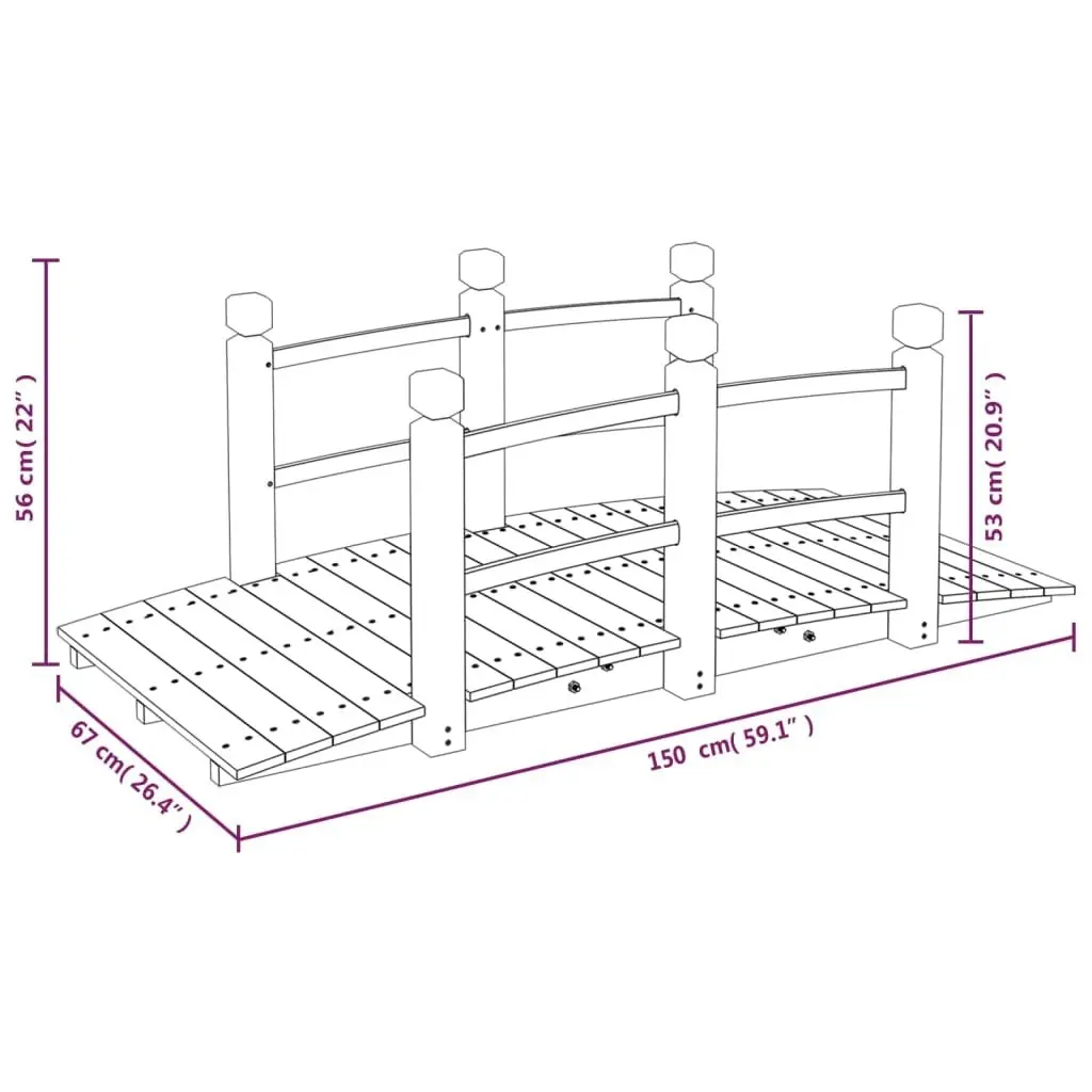 Garden Bridge with Railings 150x67x56cm Solid Wood Spruce 363356