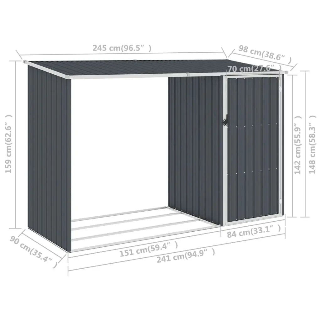 Garden Firewood Shed Anthracite 245x98x159 cm Galvanised Steel 46295