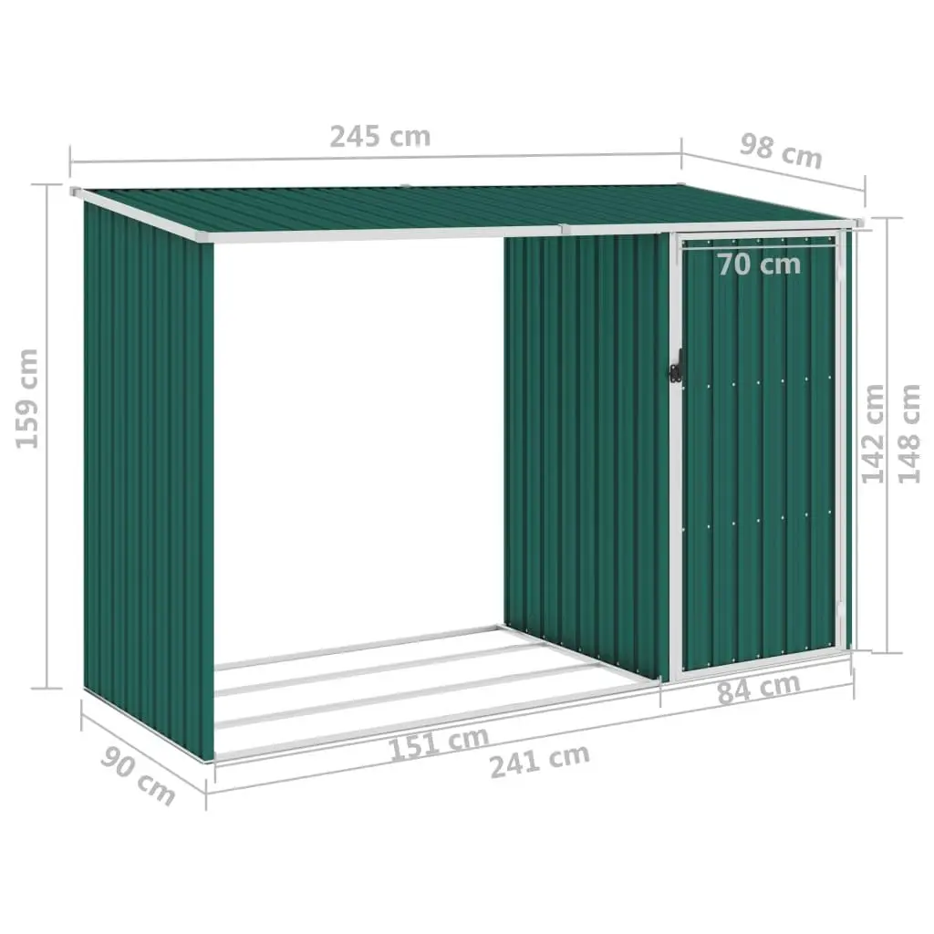 Garden Firewood Shed Green 245x98x159 cm Galvanised Steel 46293