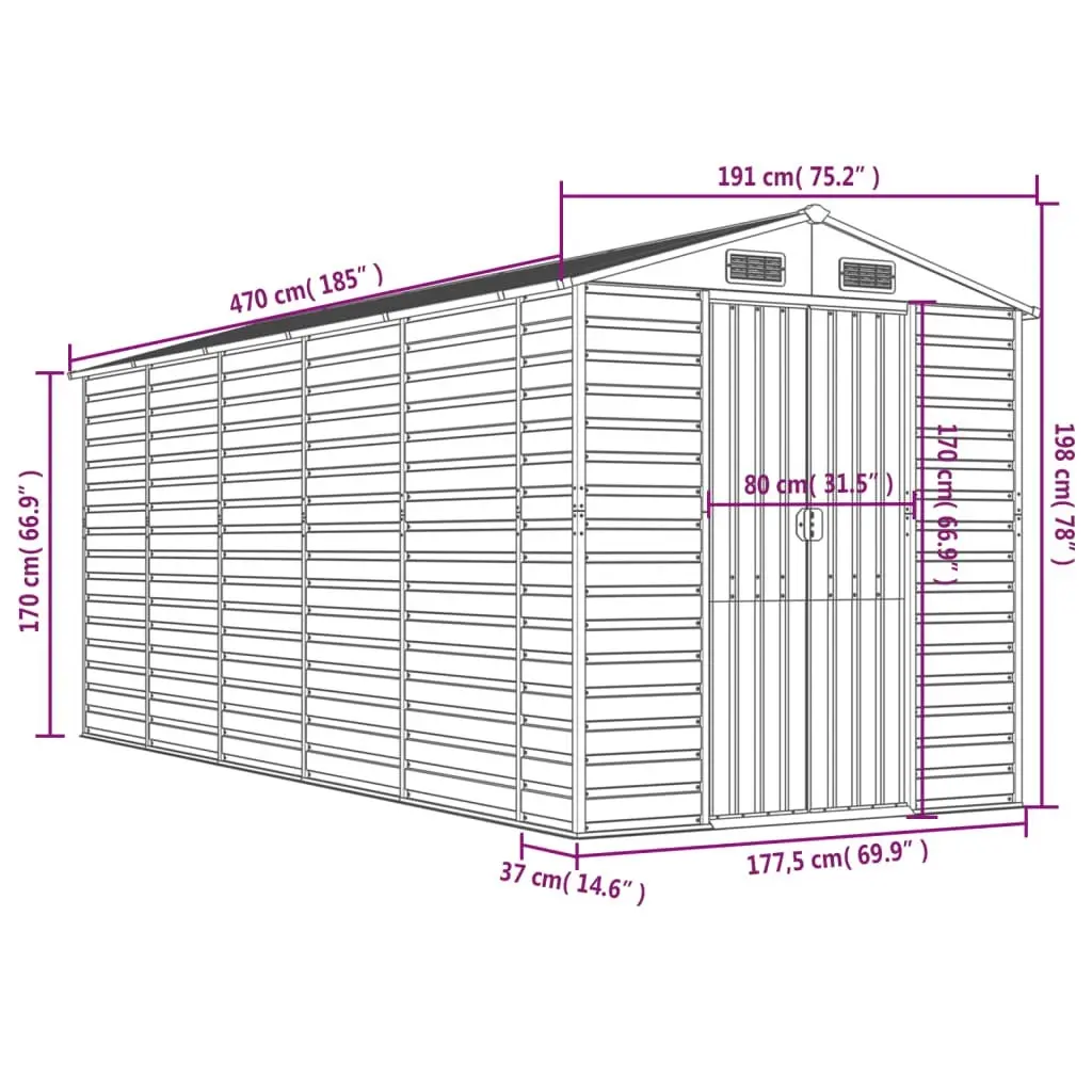 Garden Shed Anthracite 191x470x198 cm Galvanised Steel 3188257