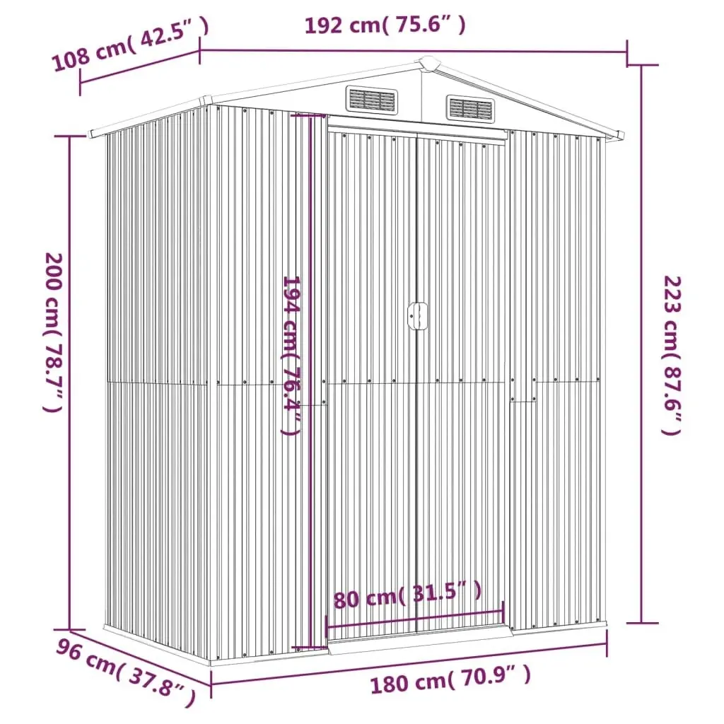 Garden Shed Dark Brown 192x108x223 cm Galvanised Steel 319273