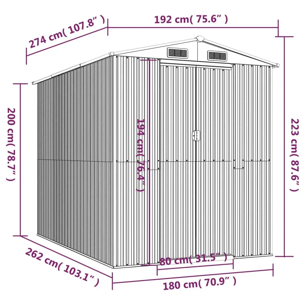 Garden Shed Dark Brown 192x274x223 cm Galvanised Steel 3147461