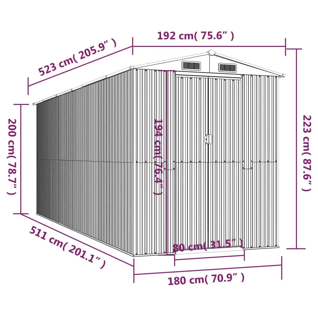 Garden Shed Dark Brown 192x523x223 cm Galvanised Steel 3147464