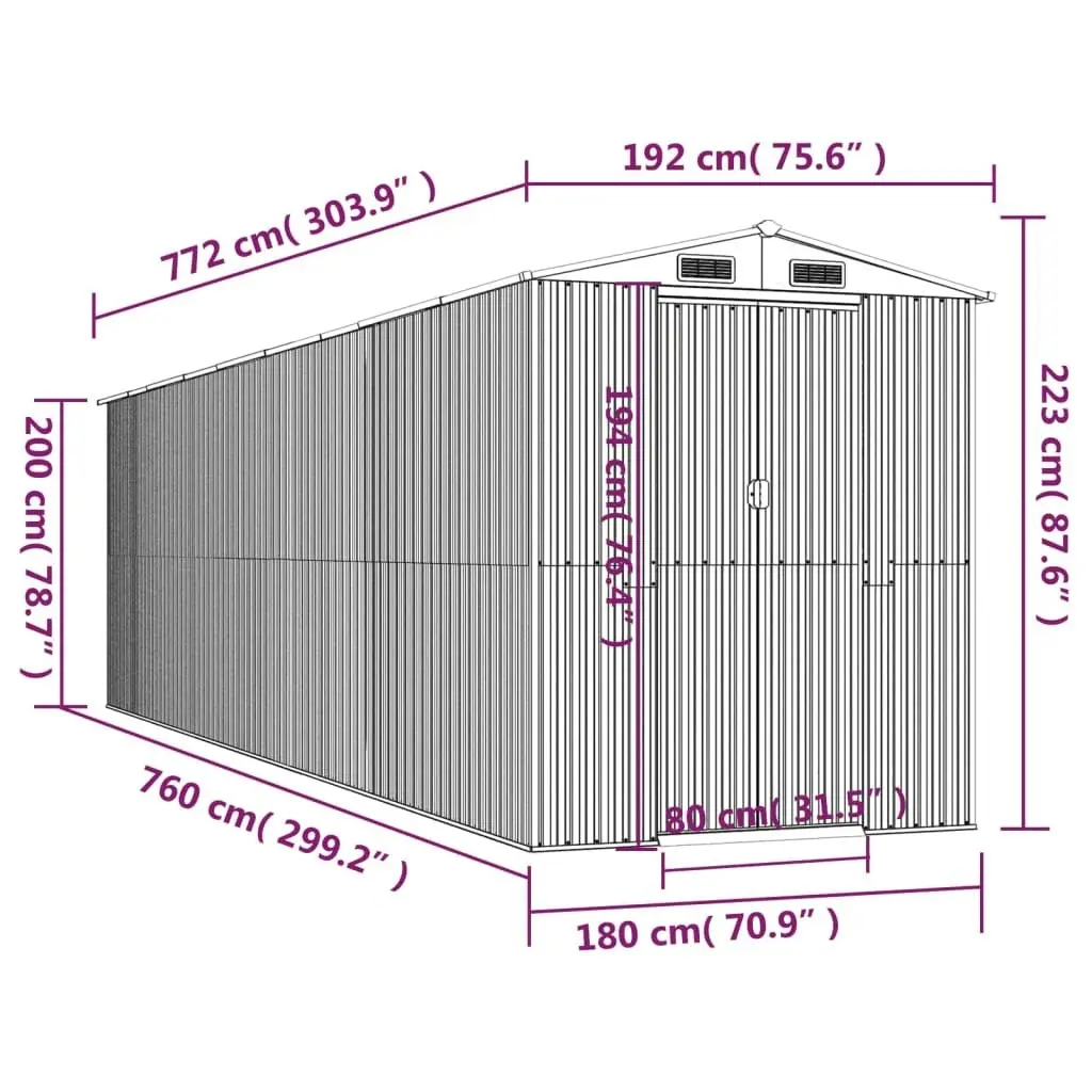 Garden Shed Dark Brown 192x772x223 cm Galvanised Steel 3147467