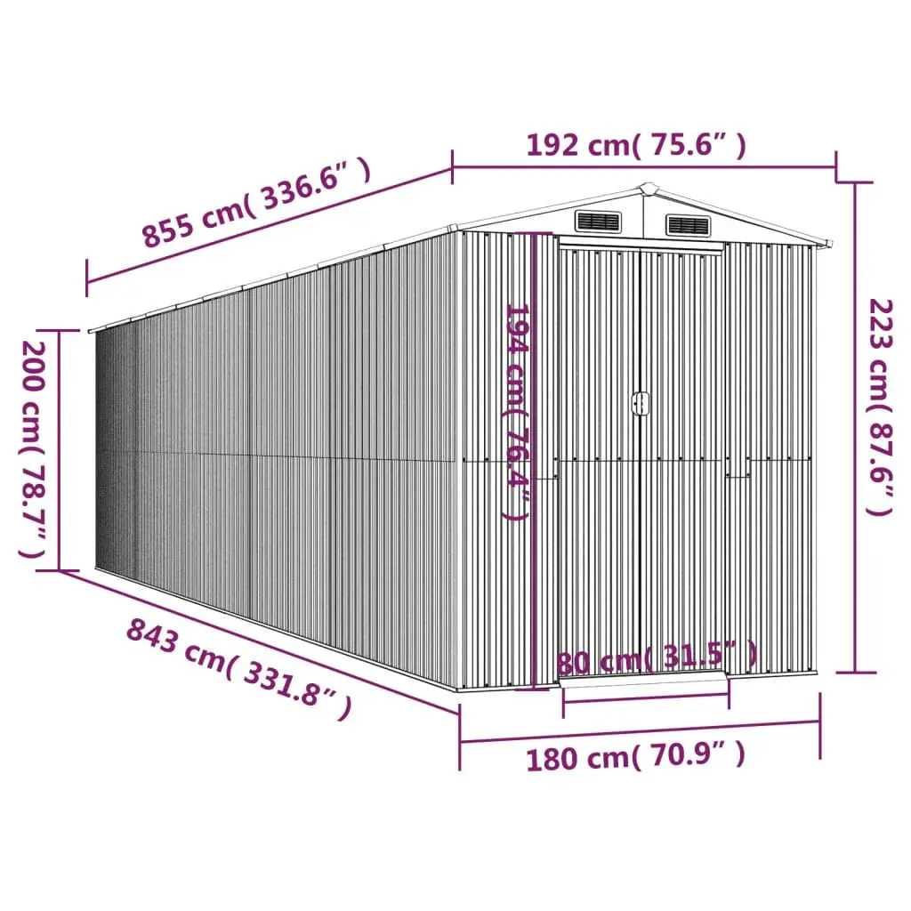 Garden Shed Dark Brown 192x855x223 cm Galvanised Steel 3147468