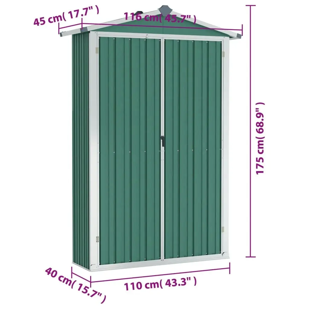 Garden Shed Green 116x45x175 cm Galvanised Steel 46301