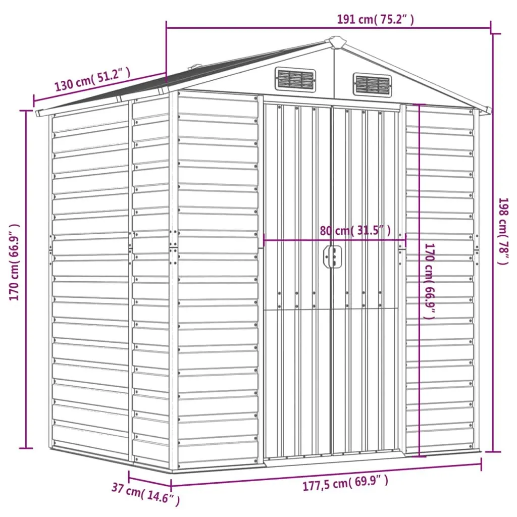 Garden Shed Green 191x130x198 cm Galvanised Steel 3188231