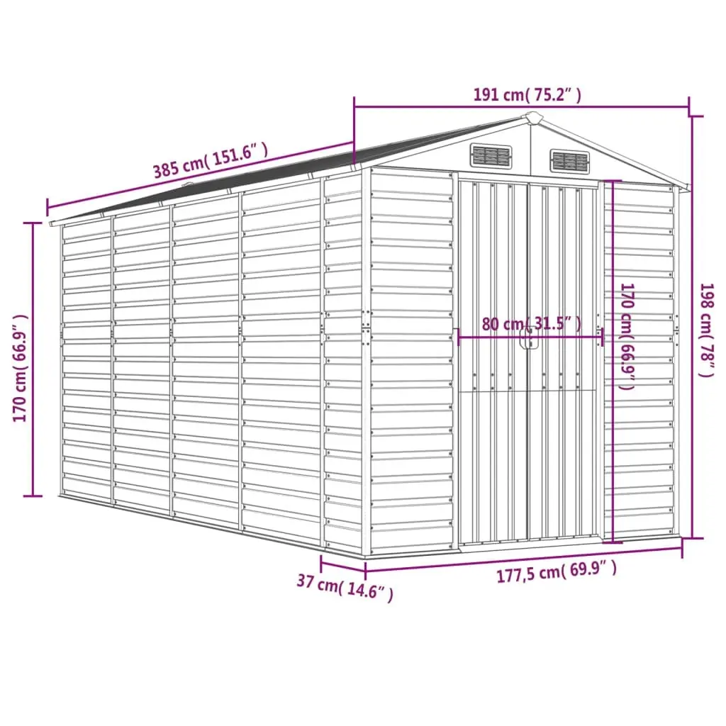 Garden Shed Green 191x385x198 cm Galvanised Steel 3188234