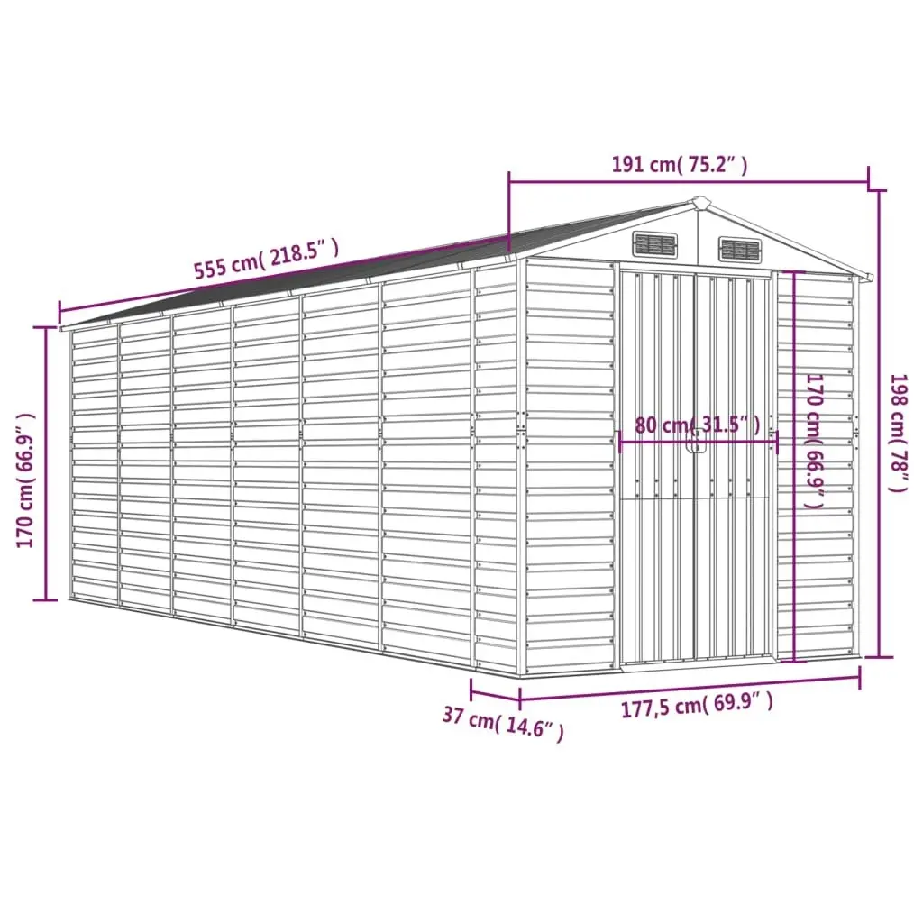 Garden Shed Green 191x555x198 cm Galvanised Steel 3188236