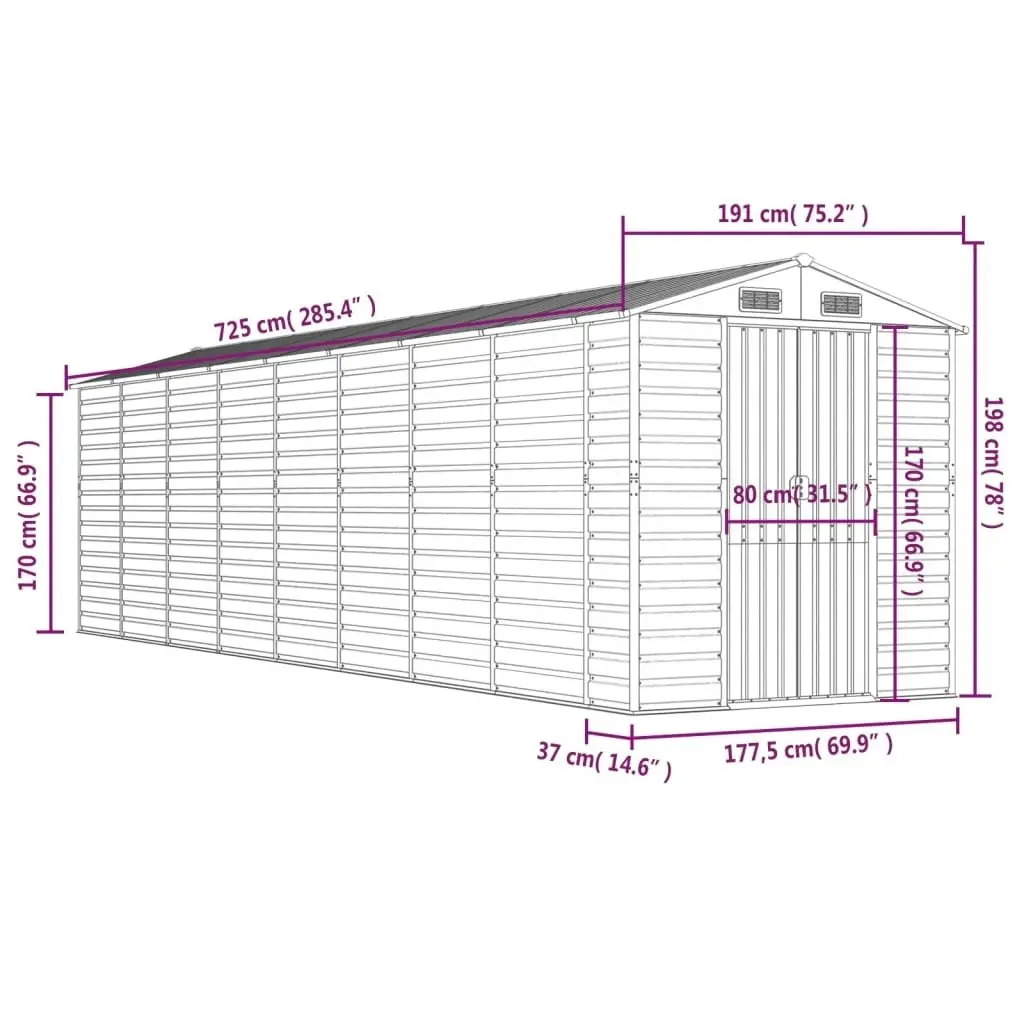 Garden Shed Anthracite 191x725x198 cm Galvanised Steel 3188260